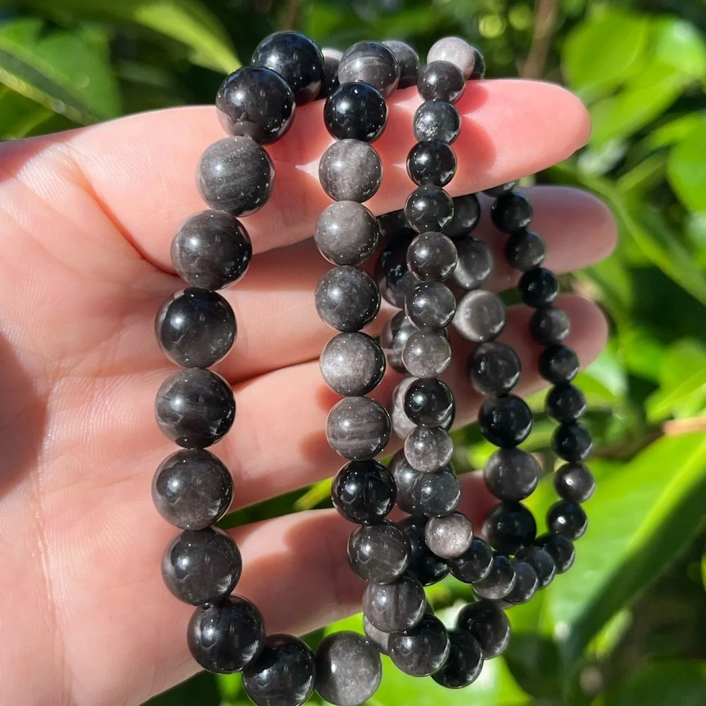 Silver obsidian bracelet‎